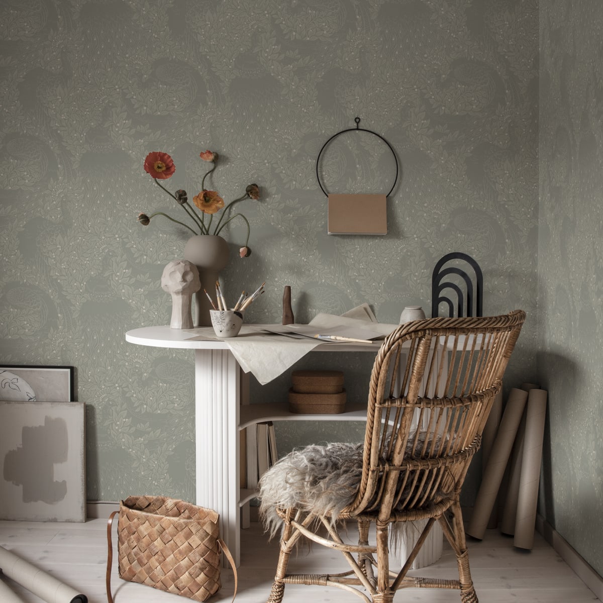 Evelina Wallpaper - Sage Green - Sandberg - S10127 - Premier Wallcovering