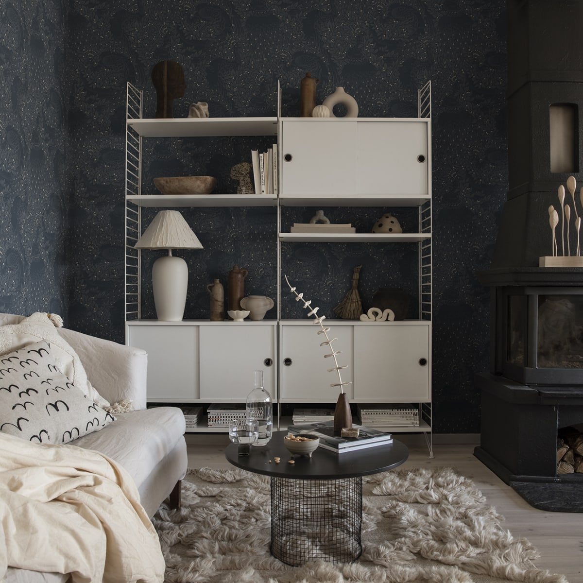 Evelina Wallpaper - Indigo Blue - Sandberg - S10126 - Premier Wallcovering