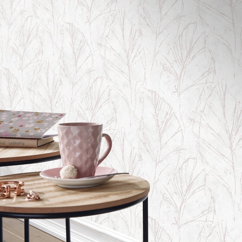 Evolution Fall Leaf Metallic Wallpaper - Pink - Erismann - 10321 - 05 - Premier Wallcovering