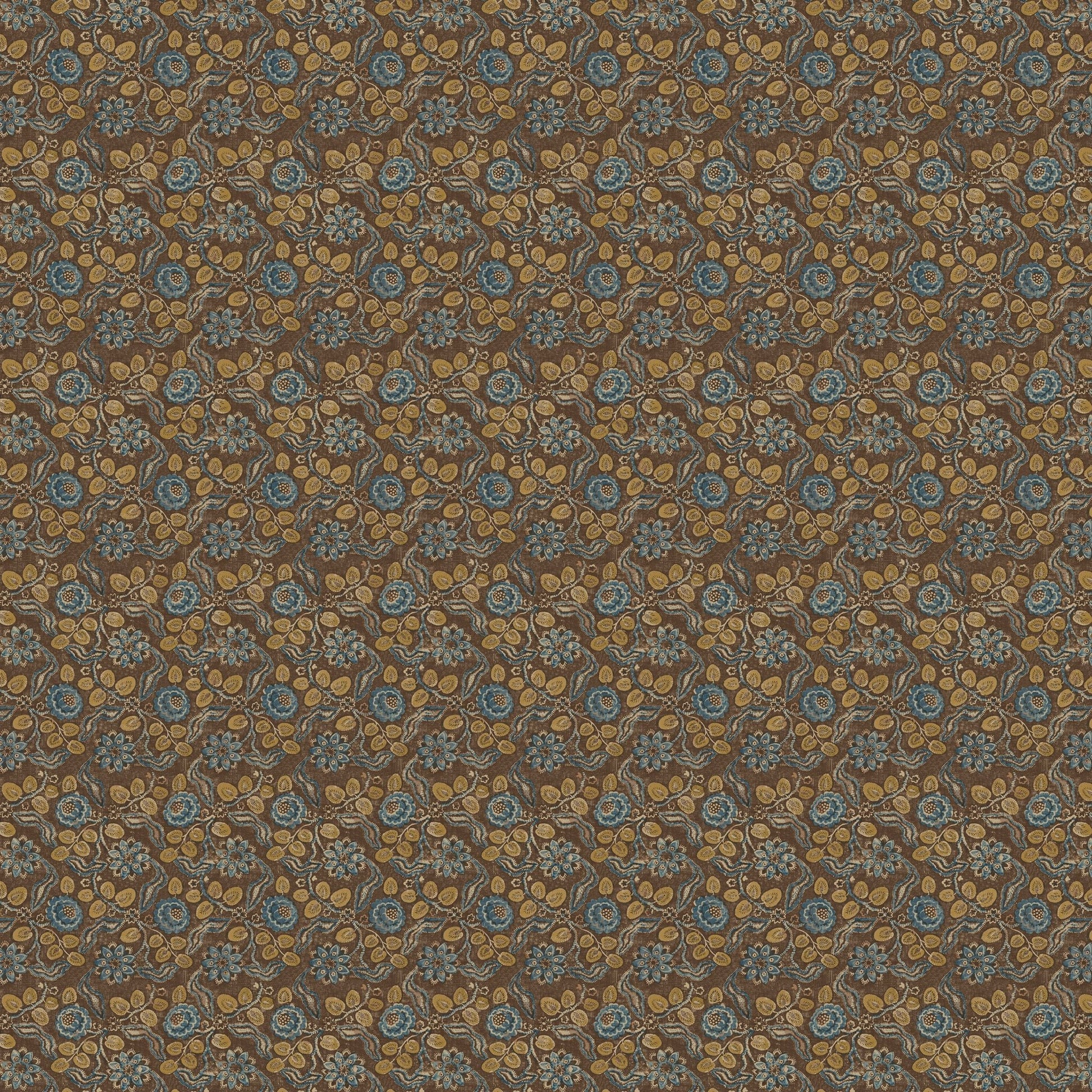 Evora Antique Wallpaper - Chocolate/Blue - Penny Morrison - EVORA-CB - Premier Wallcovering