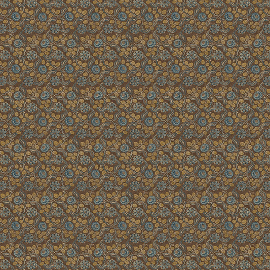 Evora Antique Wallpaper - Chocolate/Blue - Penny Morrison - EVORA-CB - Premier Wallcovering