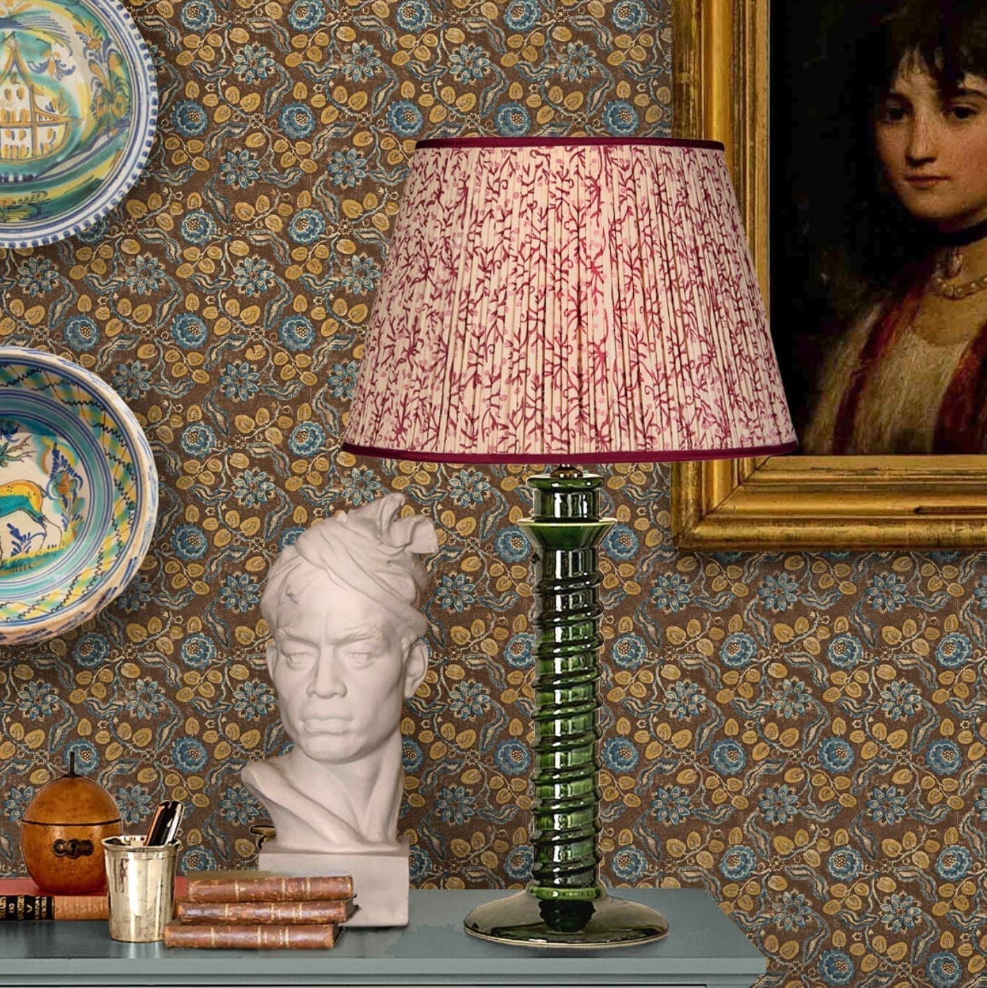 Evora Antique Wallpaper - Chocolate/Blue - Penny Morrison - EVORA-CB - Premier Wallcovering