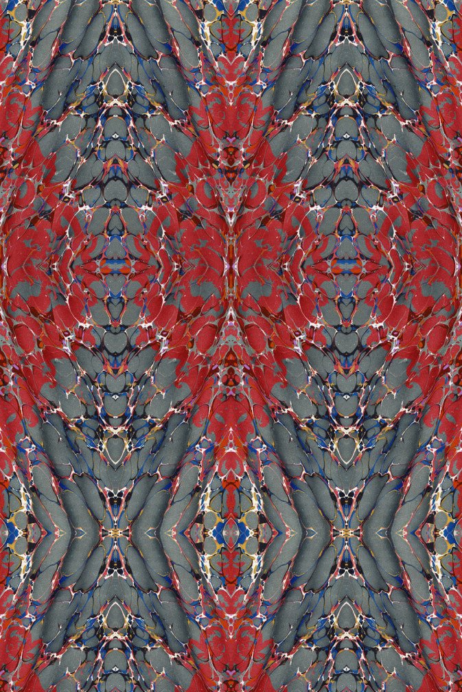 Ex Libris Wallpaper - Brick Red on Charcoal - Timorous Beasties - ROR/XLIB/PRL/04 - Premier Wallcovering