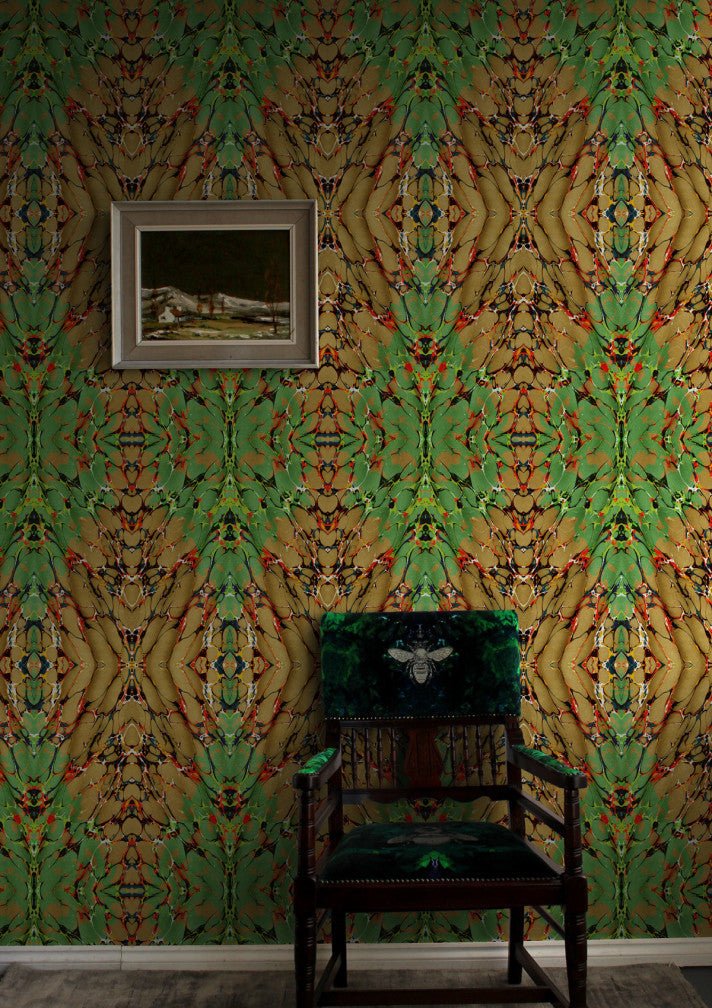 Ex Libris Wallpaper - Grass on Old Gold - Timorous Beasties - ROR/XLIB/PRL/02 - Premier Wallcovering