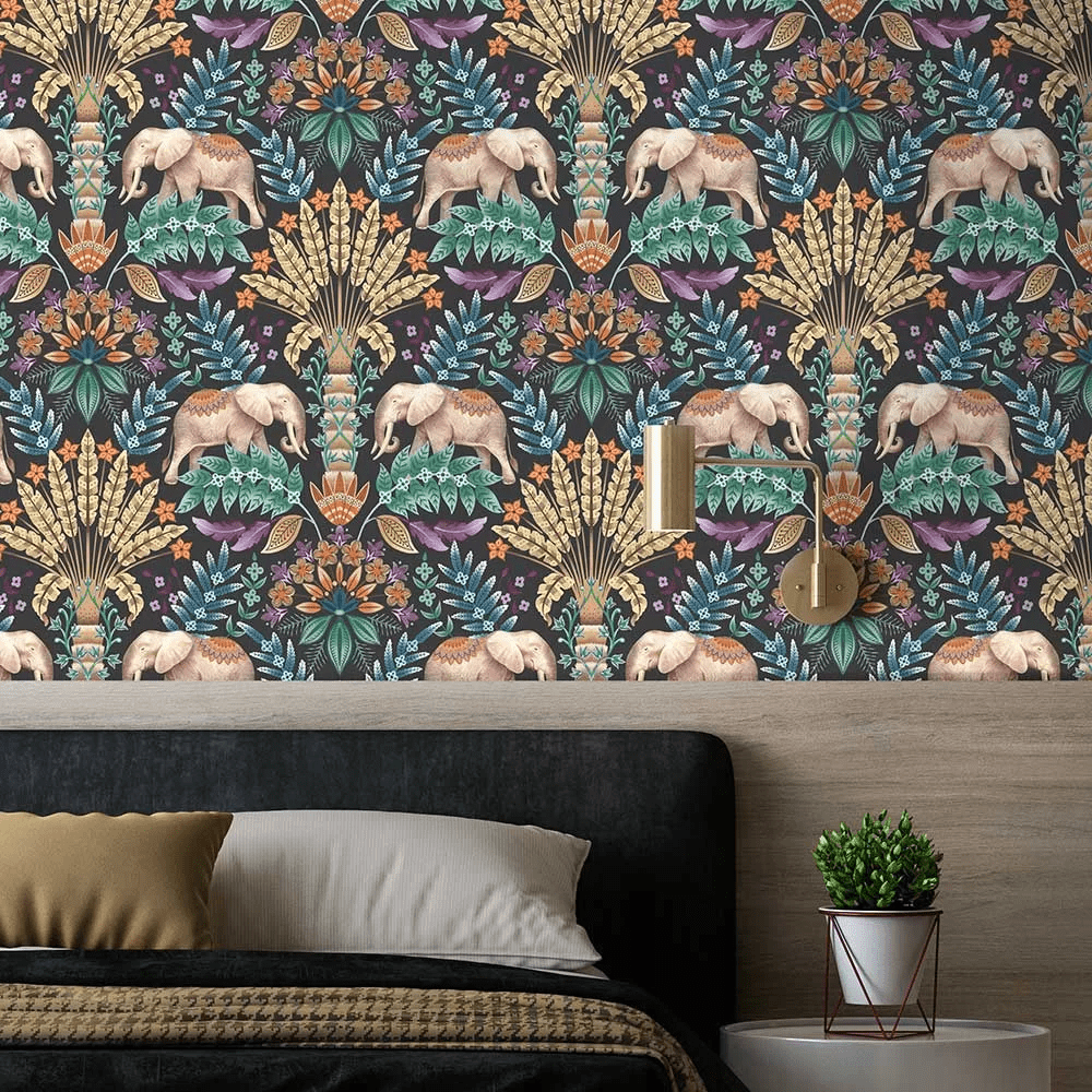 Exotic Elephant Wallpaper - Charcoal - The Graduate Collection - RH1ELECHAR - Premier Wallcovering