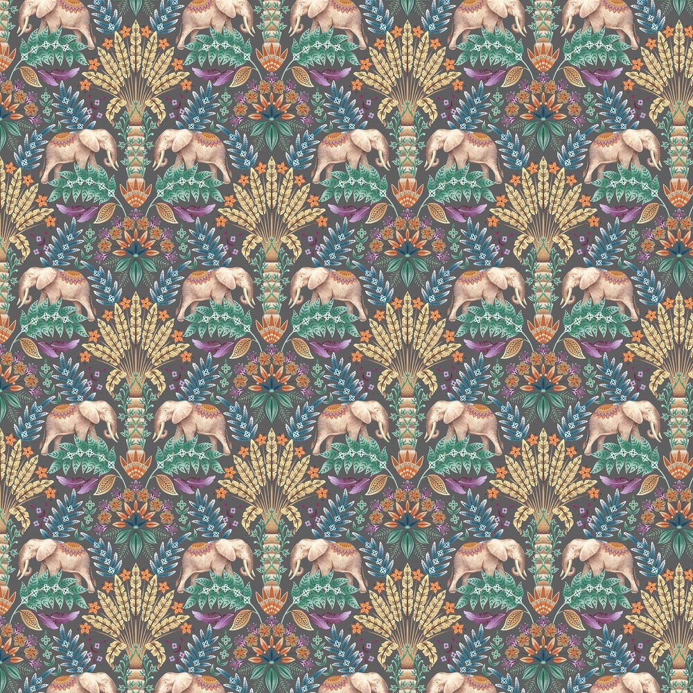 Exotic Elephant Wallpaper - Charcoal - The Graduate Collection - RH1ELECHAR - Premier Wallcovering