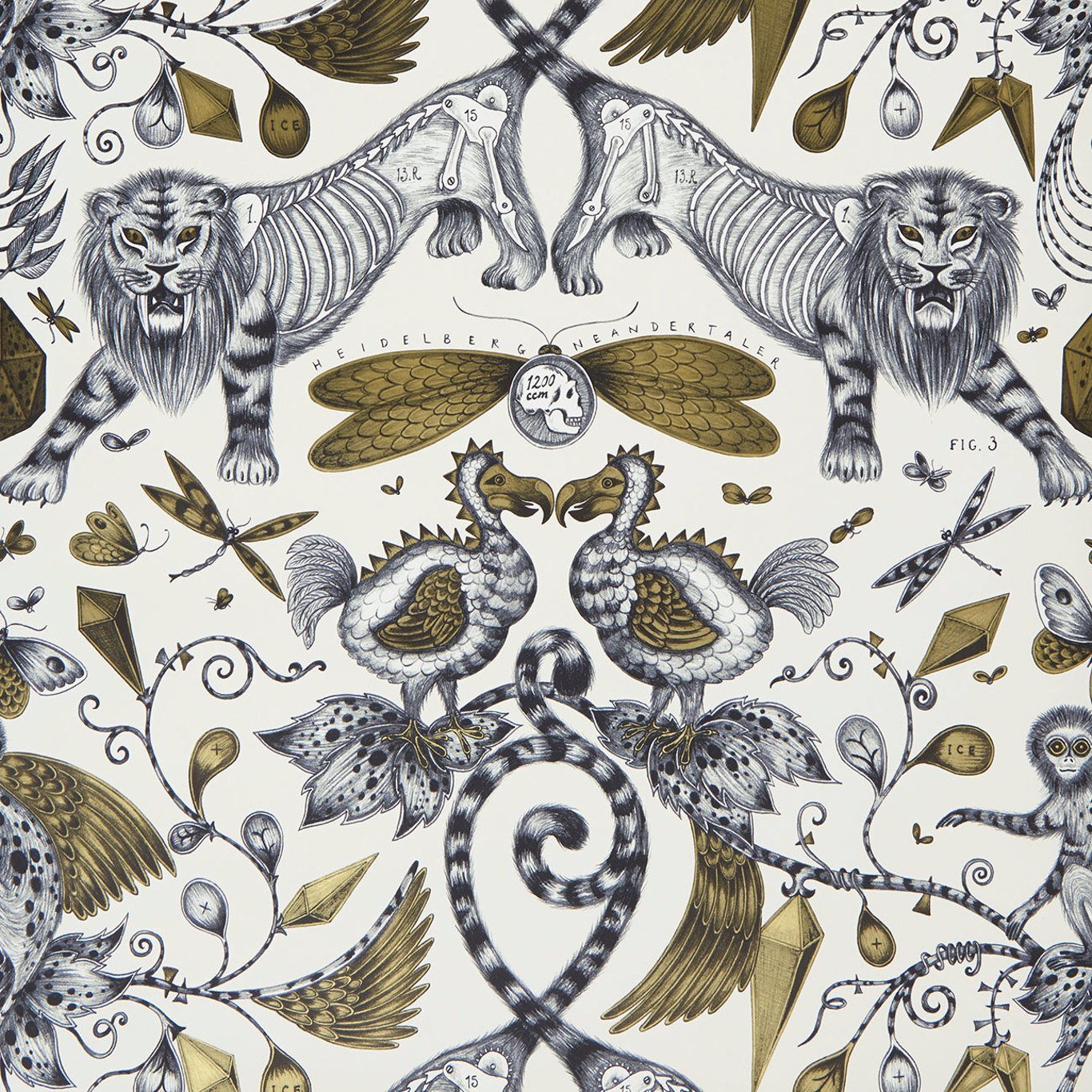 Extinct Wallpaper - Gold - Clarke & Clarke - Emma J Shipley - W0100/02 - Premier Wallcovering