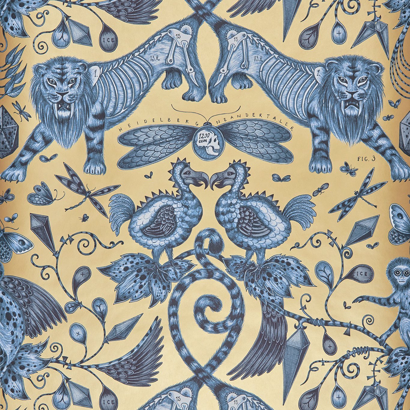 Extinct Wallpaper - Blue - Clarke & Clarke - Emma J Shipley - W0100/01 - Premier Wallcovering