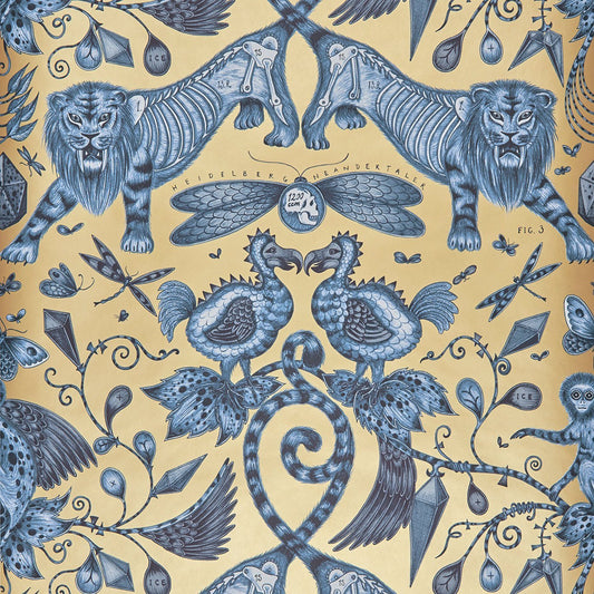 Extinct Wallpaper - Blue - Clarke & Clarke - Emma J Shipley - W0100/01 - Premier Wallcovering