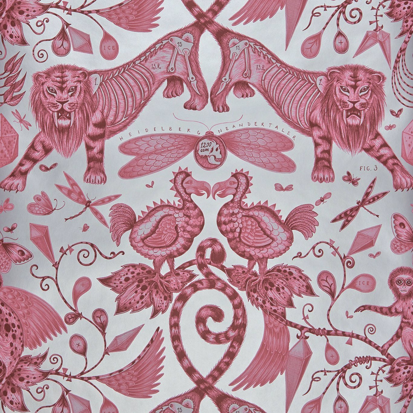 Extinct Wallpaper - Magenta - Clarke & Clarke - Emma J Shipley - W0100/03 - Premier Wallcovering