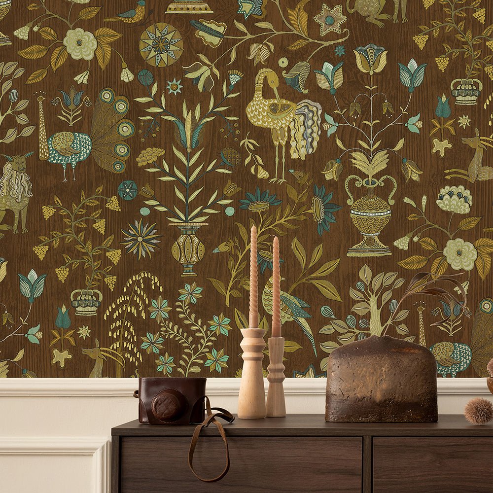 Fable Garden Wallpaper - Brown - Josephine Munsey - JMW-104541 - Premier Wallcovering