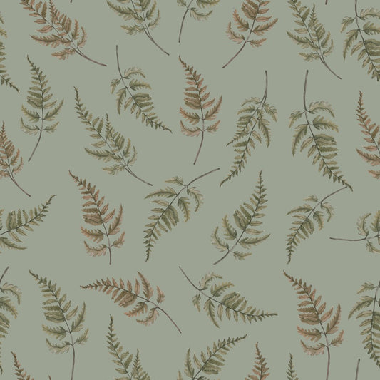 Falling Ferns Wallpaper - Earthy Green - Summer Gray - Premier Wallcovering