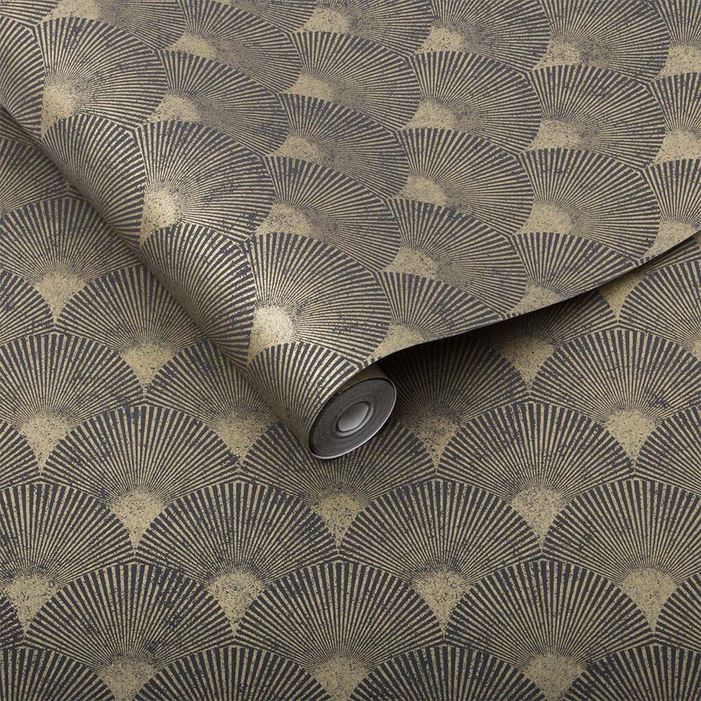 Fan Wallpaper - Black & Gold - Graham & Brown - 104303 - Premier Wallcovering