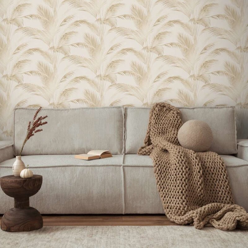 Fanned Palm Leaf Metallic Wallpaper - Cream/Beige - Michalsky Living - 39980-1 - Premier Wallcovering