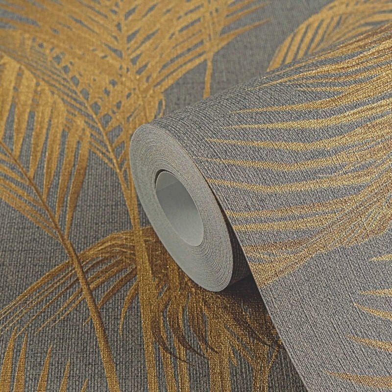 Fanned Palm Leaf Metallic Wallpaper - Brown/Gold - Michalsky Living - 39980-4 - Premier Wallcovering