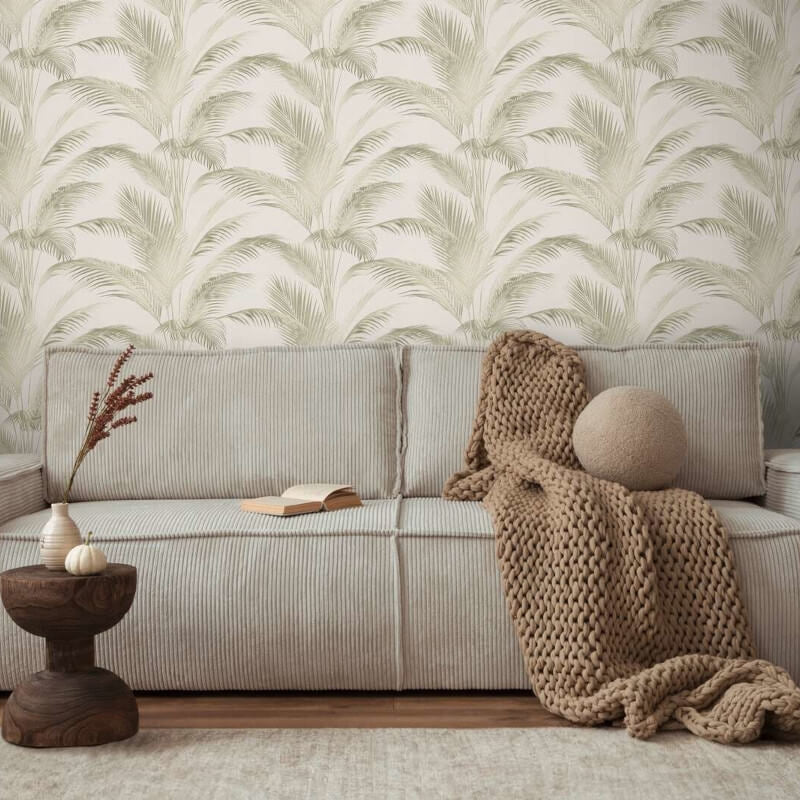 Fanned Palm Leaf Metallic Wallpaper - Cream/Green - Michalsky Living - 39980-2 - Premier Wallcovering