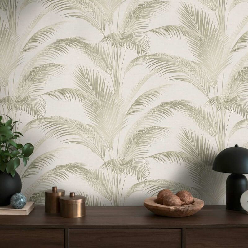 Fanned Palm Leaf Metallic Wallpaper - Cream/Green - Michalsky Living - 39980-2 - Premier Wallcovering