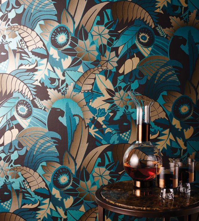 Fantasque Wallpaper - Teal/Navy - Osborne & Little - W6890-01 - Premier Wallcovering