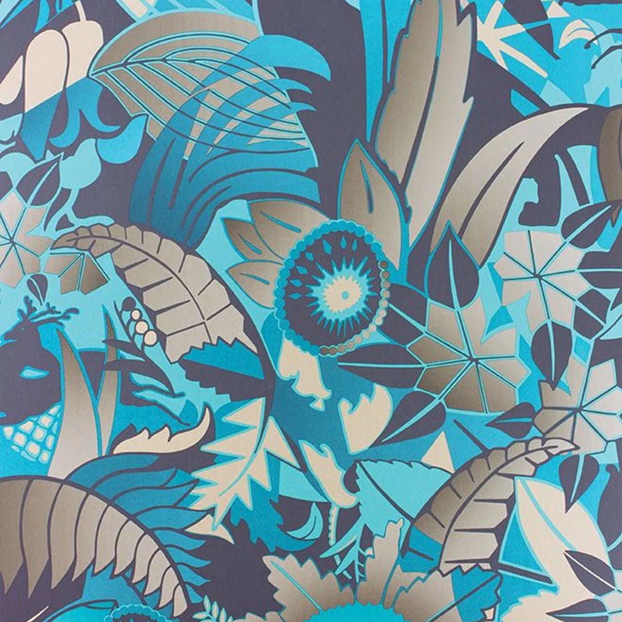 Fantasque Wallpaper - Teal/Navy - Osborne & Little - W6890-01 - Premier Wallcovering