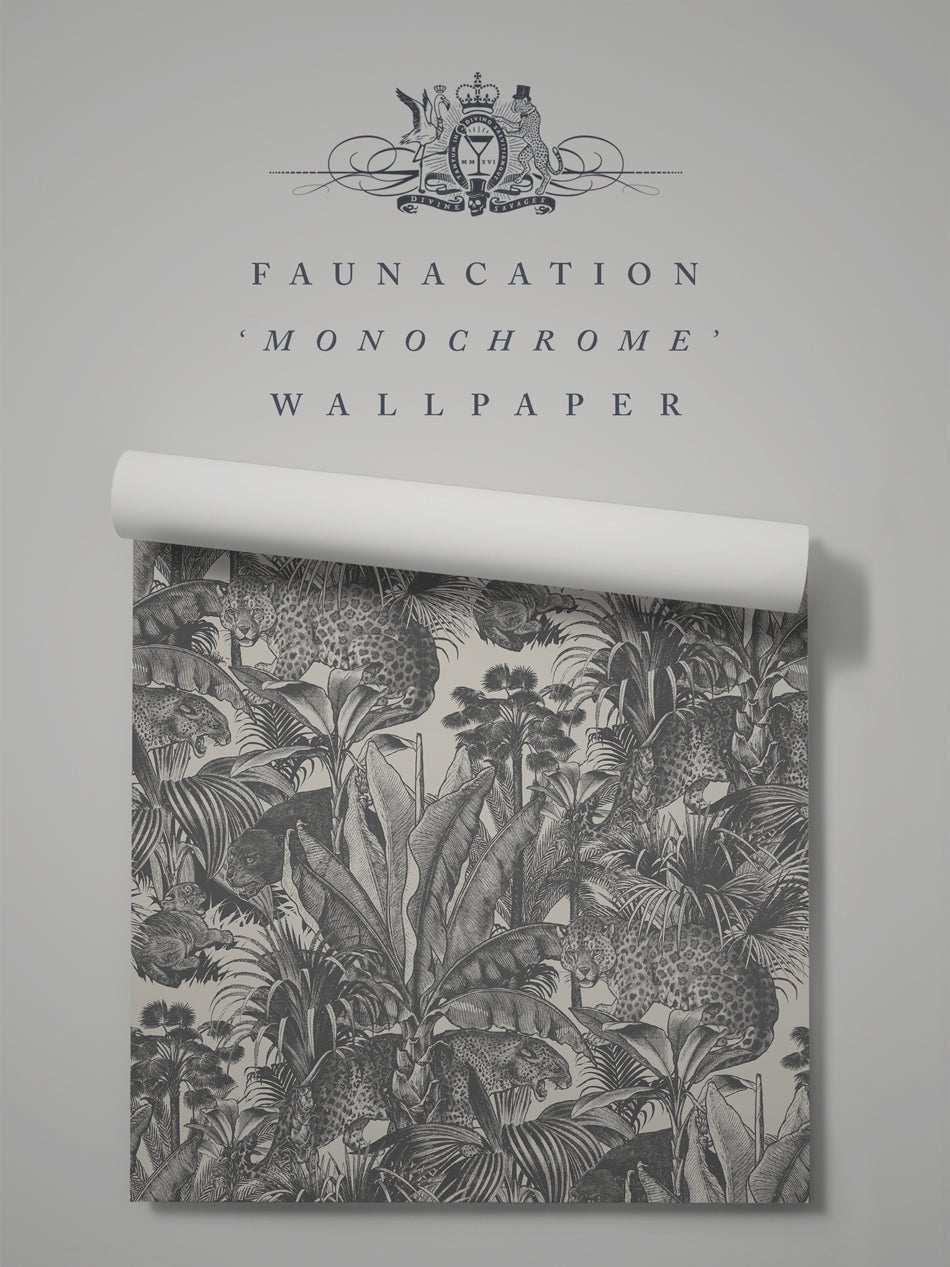 Faunacation Wallpaper - Monochrome - Divine Savages - DVS105SP-FAU-MONO-WR - Premier Wallcovering