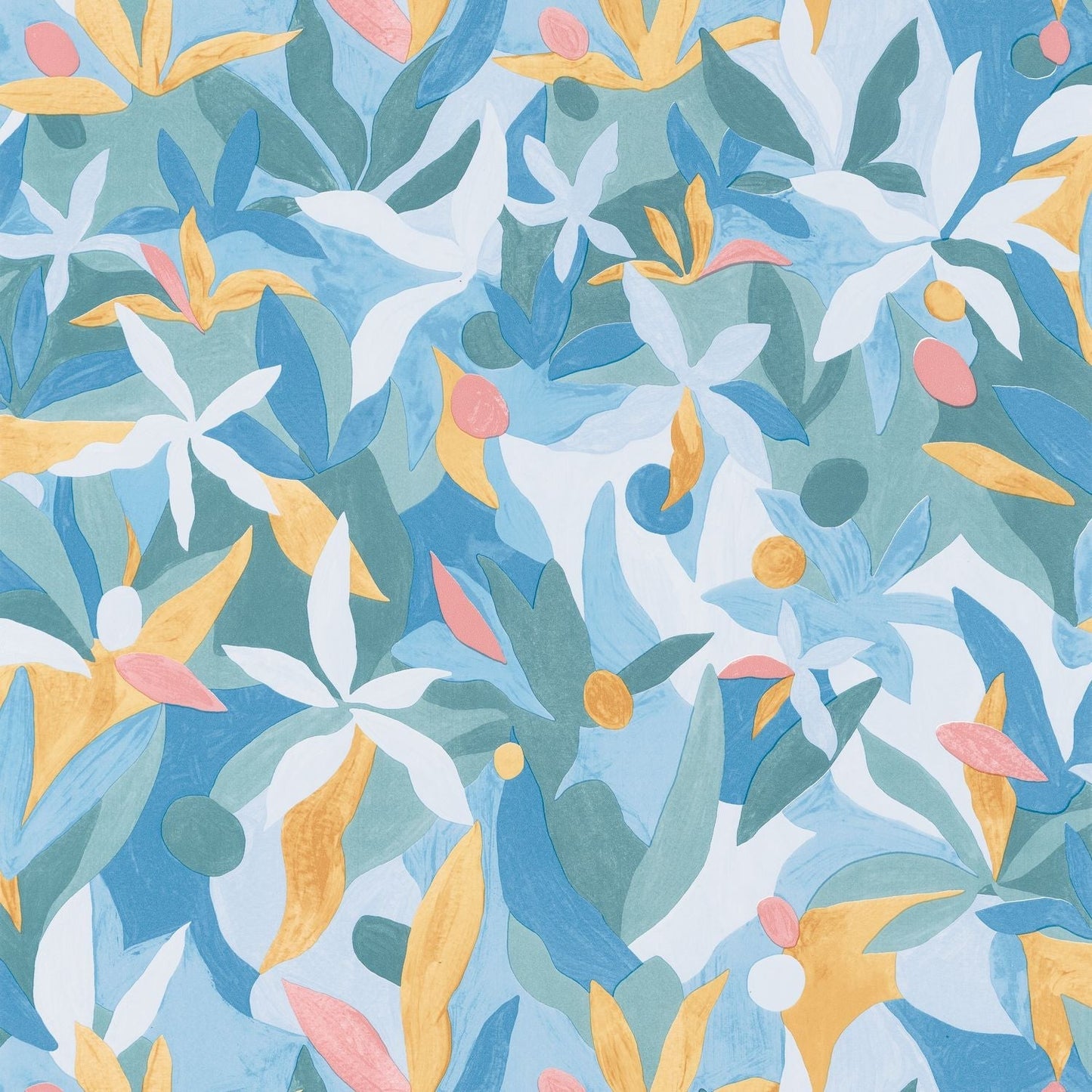 Fauve Wallpaper - Bleu Cobalt/ Jaune/ Corail - Caselio - 102166114 - Premier Wallcovering