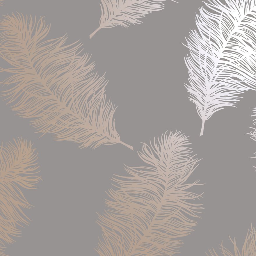 Fawning Feather Wallpaper - Grey / Rose Gold - Holden Décor - 12629 - Premier Wallcovering