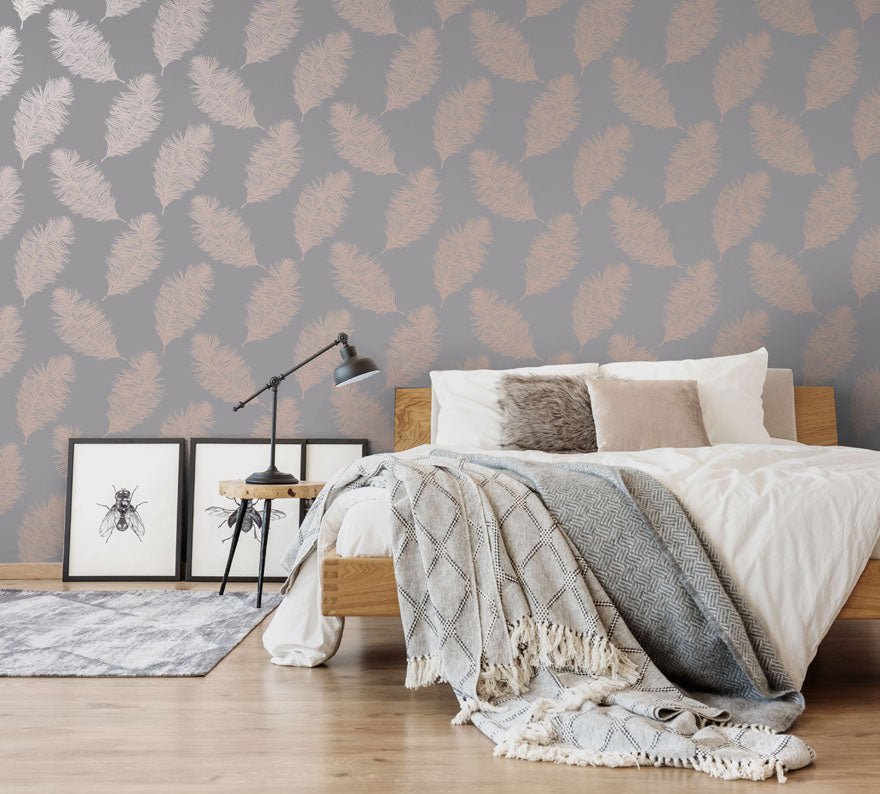 Fawning Feather Wallpaper - Grey / Rose Gold - Holden Décor - 12629 - Premier Wallcovering