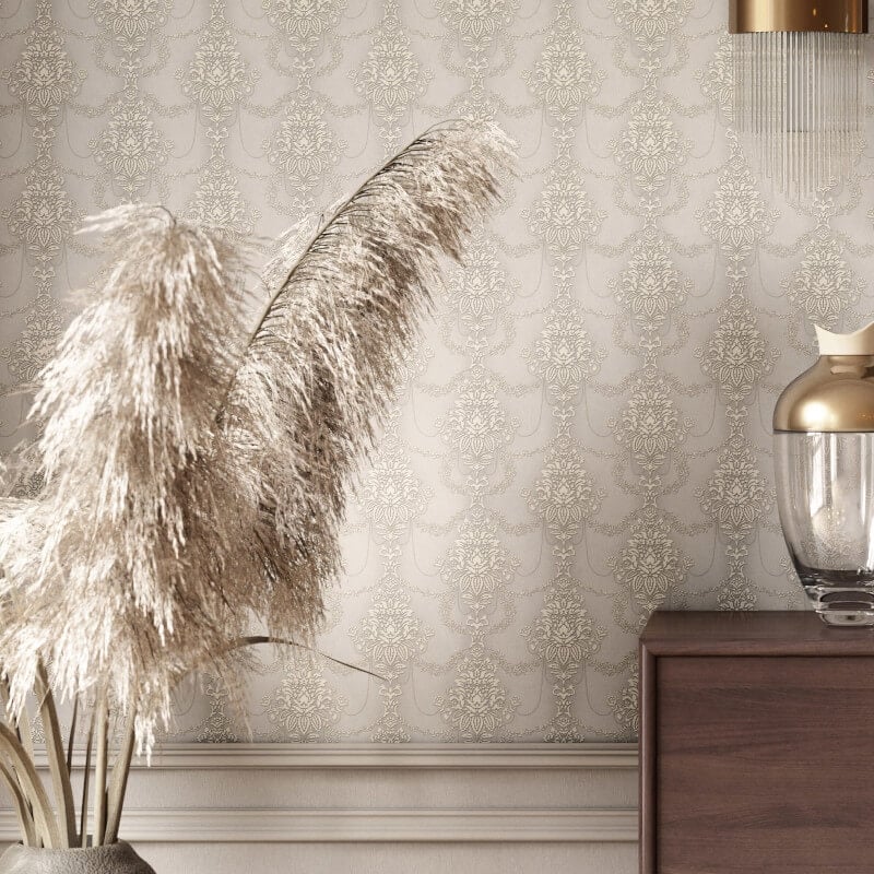 Felicite Floral Ornament Metallic Wallpaper - Grey - Erismann - 10287 - 37 - Premier Wallcovering