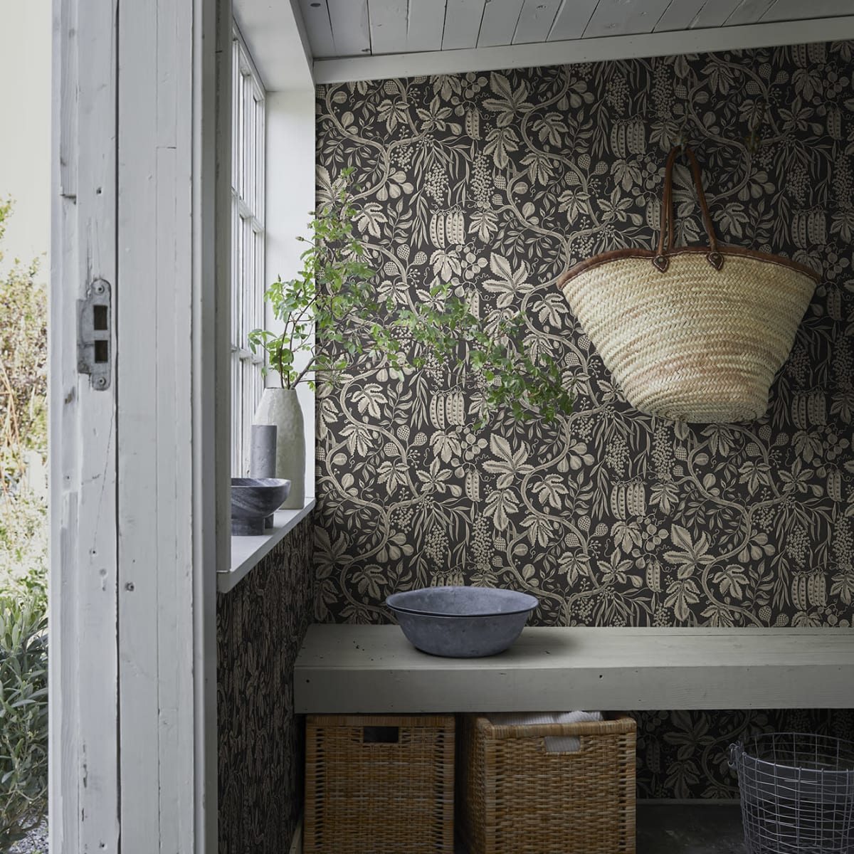 Fig Garden Wallpaper - Charcoal - Sandberg - S10257 - Premier Wallcovering