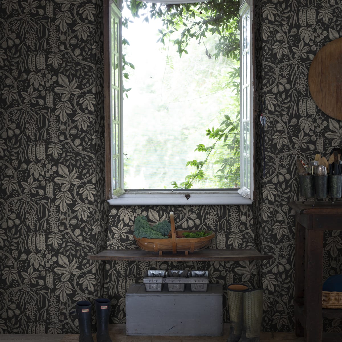Fig Garden Wallpaper - Charcoal - Sandberg - S10257 - Premier Wallcovering