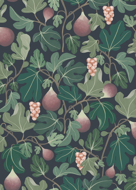 Figs Wallpaper - Wine Red - Summer Gray - Premier Wallcovering