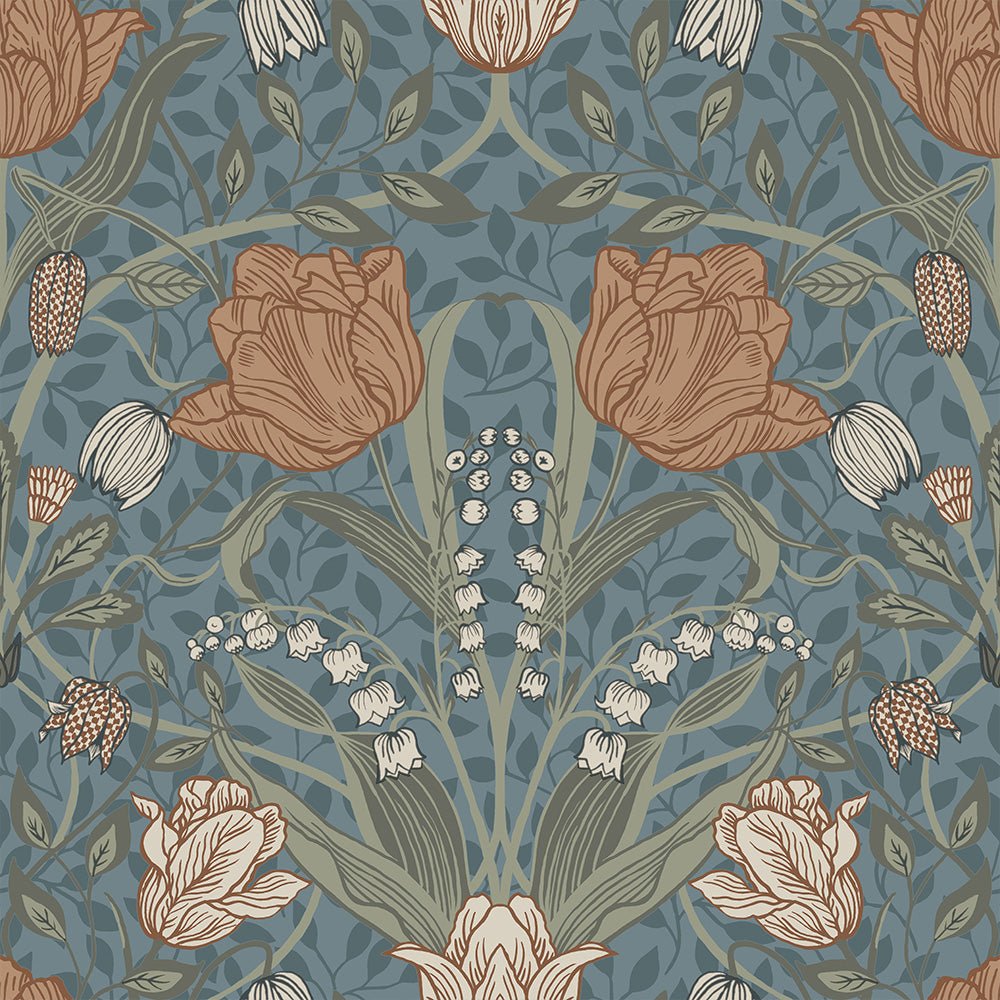 Filippa Wallpaper - Blue - Midbec - 33009 - Premier Wallcovering