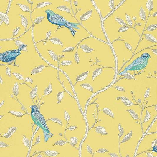 Finches Wallpaper - Yellow - DOPWFI101 - Sanderson - Premier Wallcovering