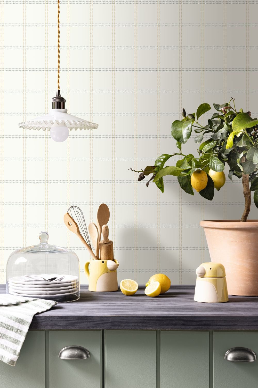 Fine Lines Wallpaper - Jaune bleu - Caselio - 106753064 - Premier Wallcovering