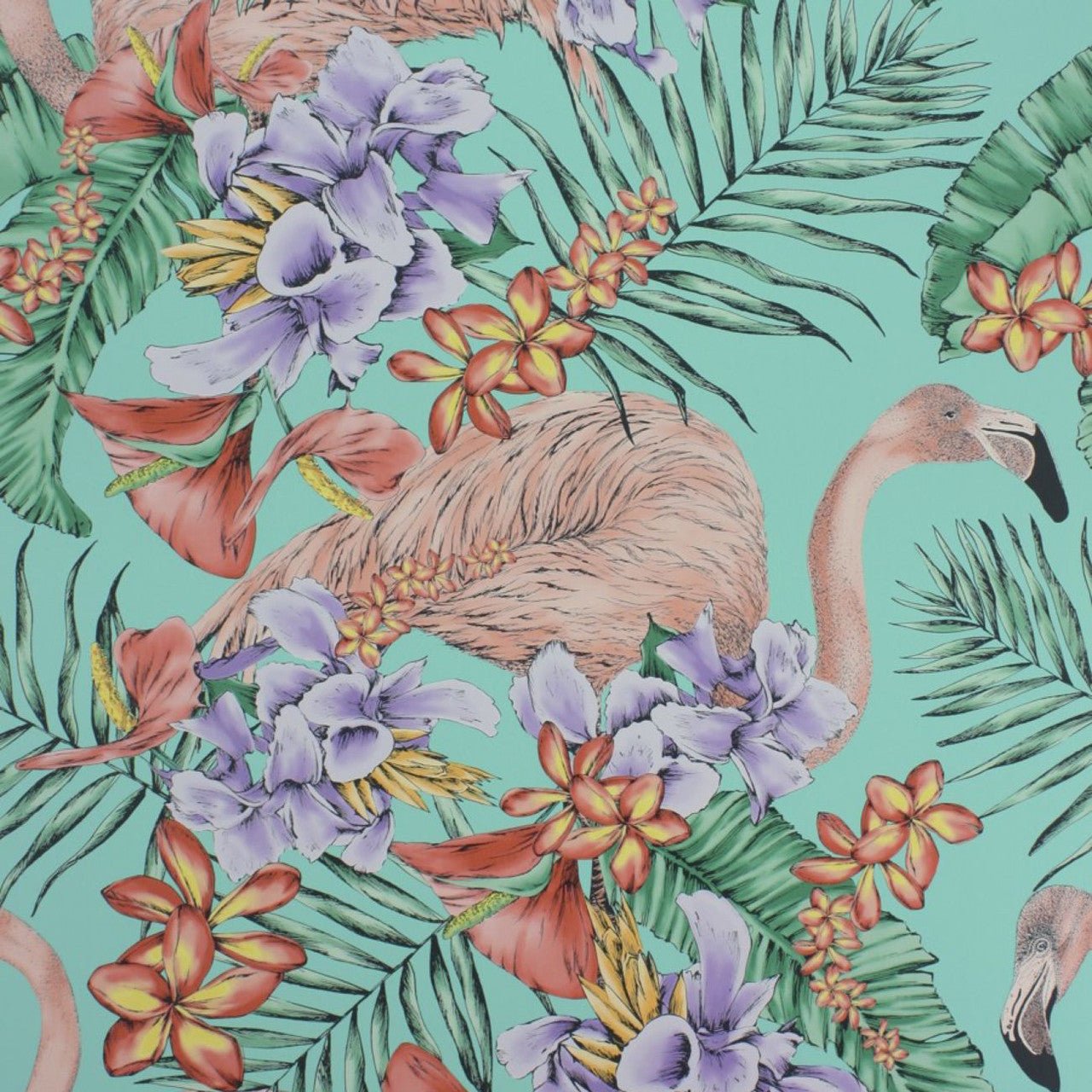 Flamingo Club Wallpaper - Jade/Lavender/Coral - Matthew Williamson - W6800-01 - Premier Wallcovering