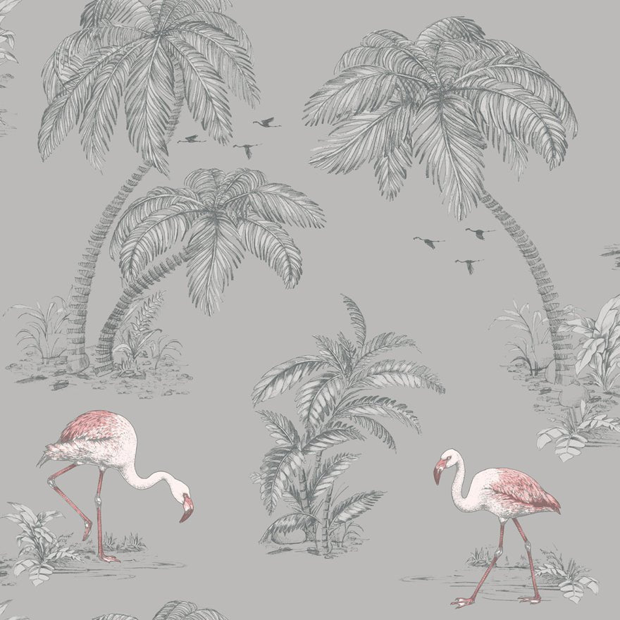 Flamingo Lake Wallpaper - Grey/Coral - Holden Décor - 12381 - Premier Wallcovering