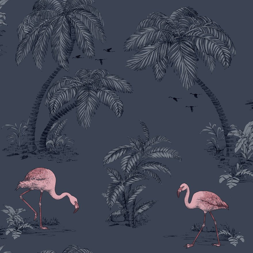 Flamingo Lake Wallpaper - Grey/Coral - Holden Décor - 12381 - Premier Wallcovering