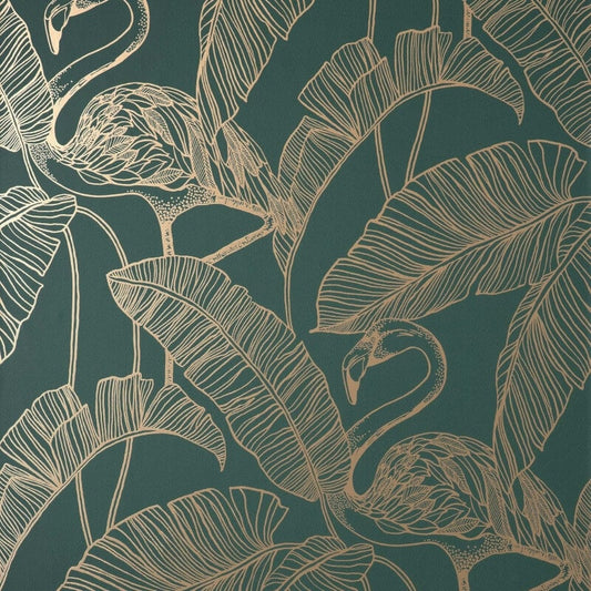 Flamingo Metallic Wallpaper - Emerald - Fine Décor - FD42946 - Premier Wallcovering