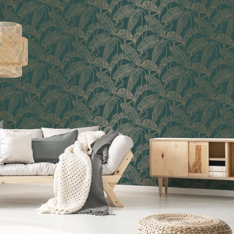 Flamingo Metallic Wallpaper - Emerald - Fine Décor - FD42946 - Premier Wallcovering