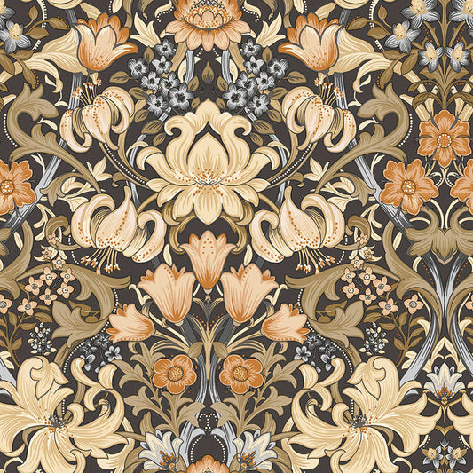 Fleurmont Wallpaper - Charcoal / Orange - Holden Décor - 91900 - Premier Wallcovering