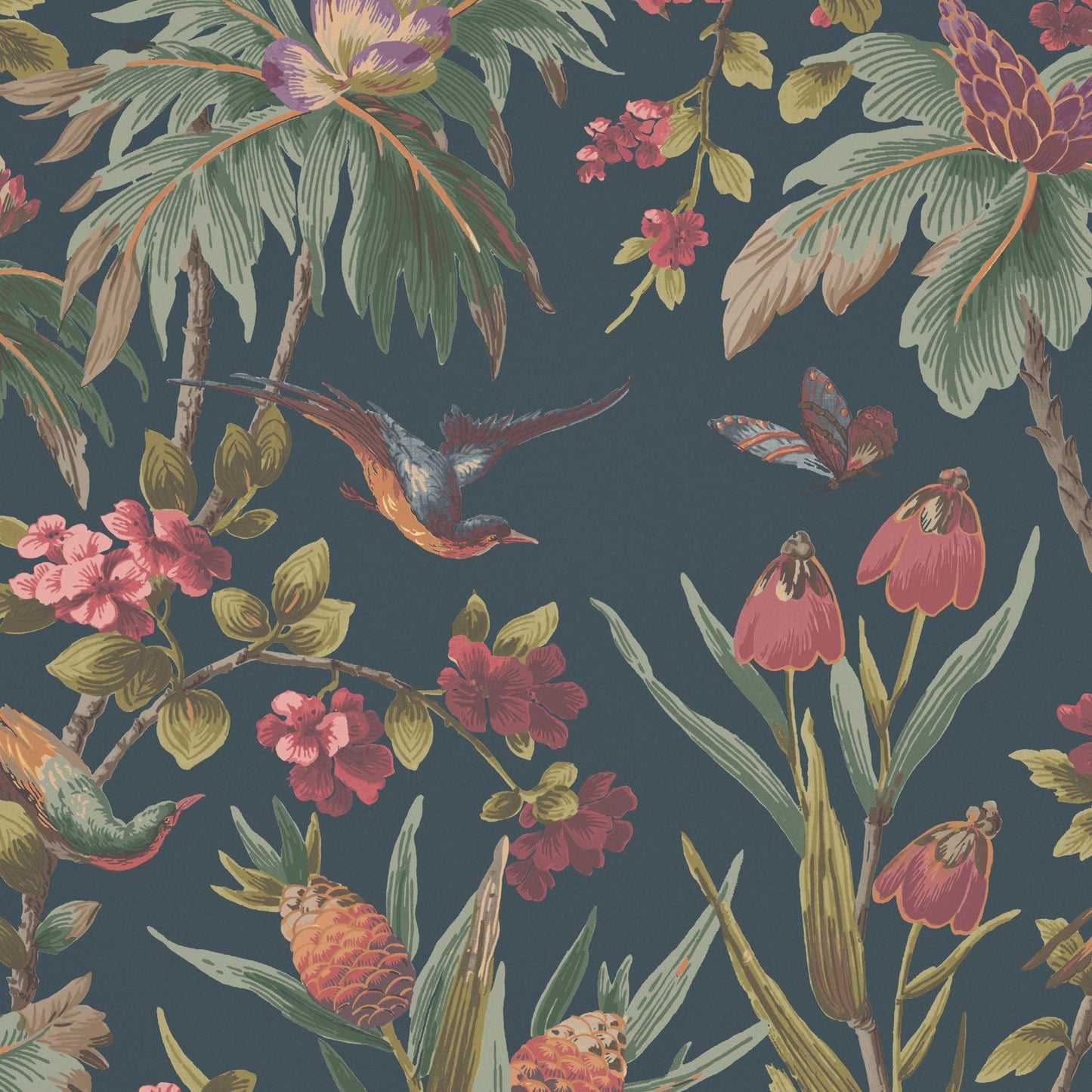 Fleurs Exotique Wallpaper - Teal - Warner House - Premier Wallcovering