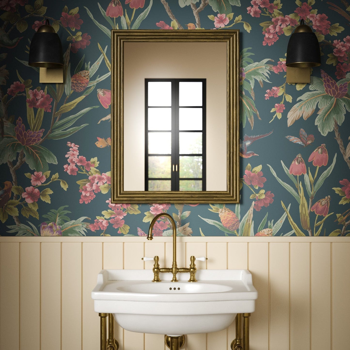 Fleurs Exotique Wallpaper - Teal - Warner House - Premier Wallcovering