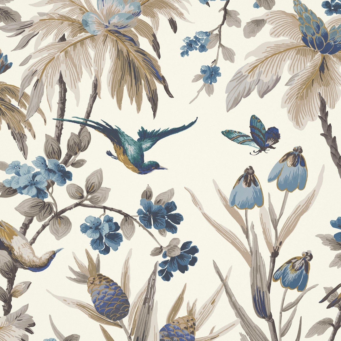 Fleurs Exotique Wallpaper - Blue - Warner House - Premier Wallcovering