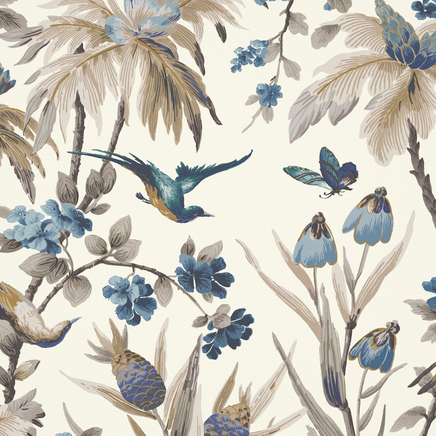 Fleurs Exotique Wallpaper - Blue - Warner House - Premier Wallcovering
