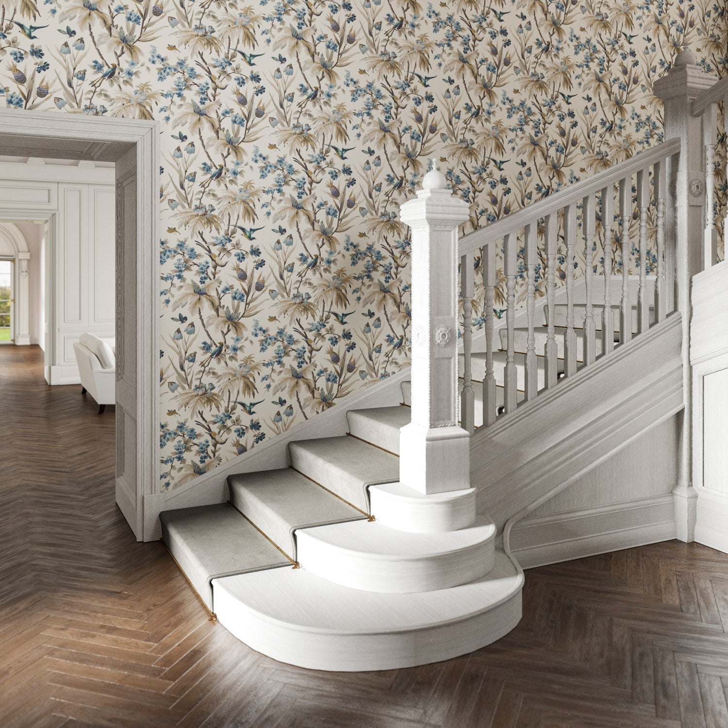 Fleurs Exotique Wallpaper - Blue - Warner House - Premier Wallcovering