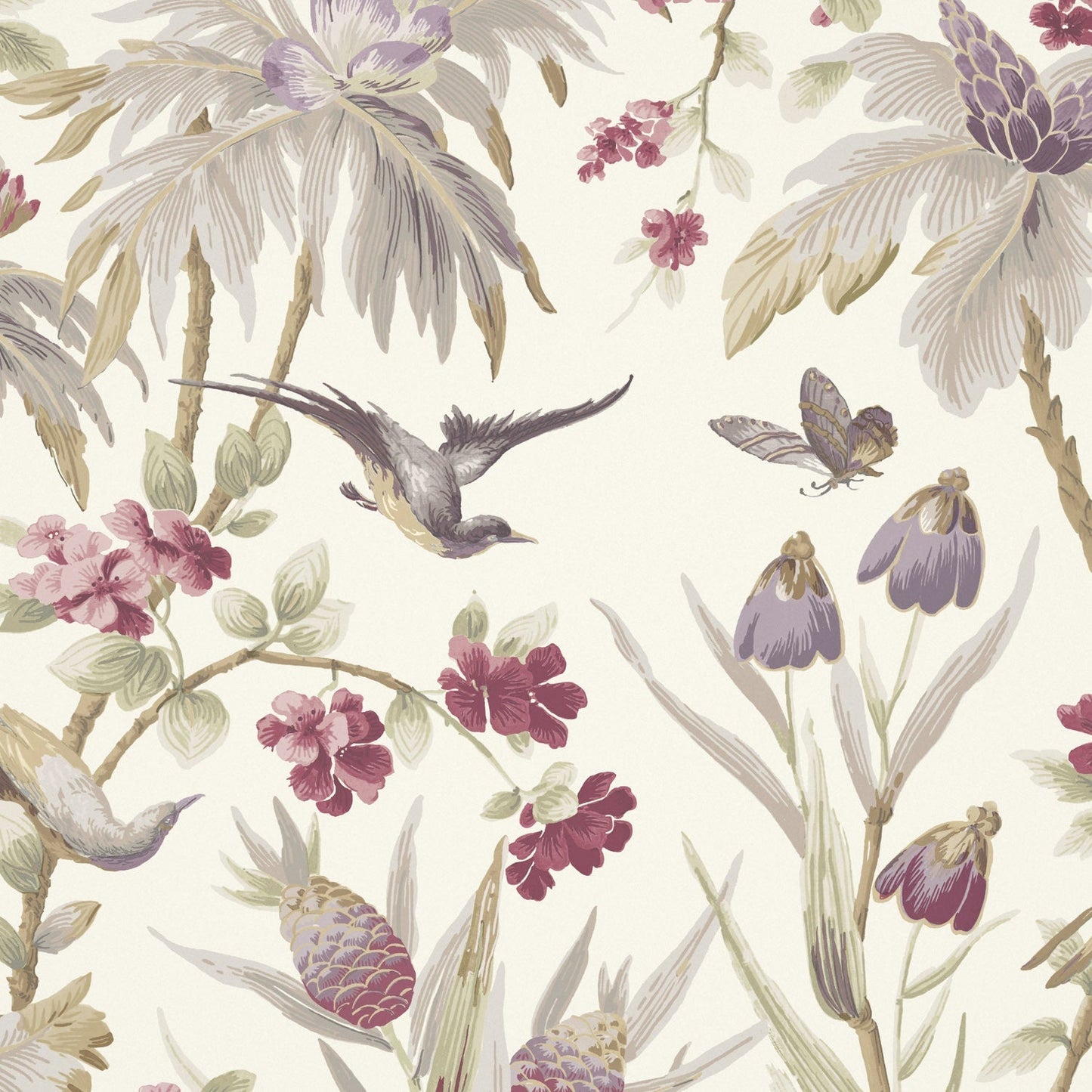 Fleurs Exotique Wallpaper - Heather - Warner House - Premier Wallcovering