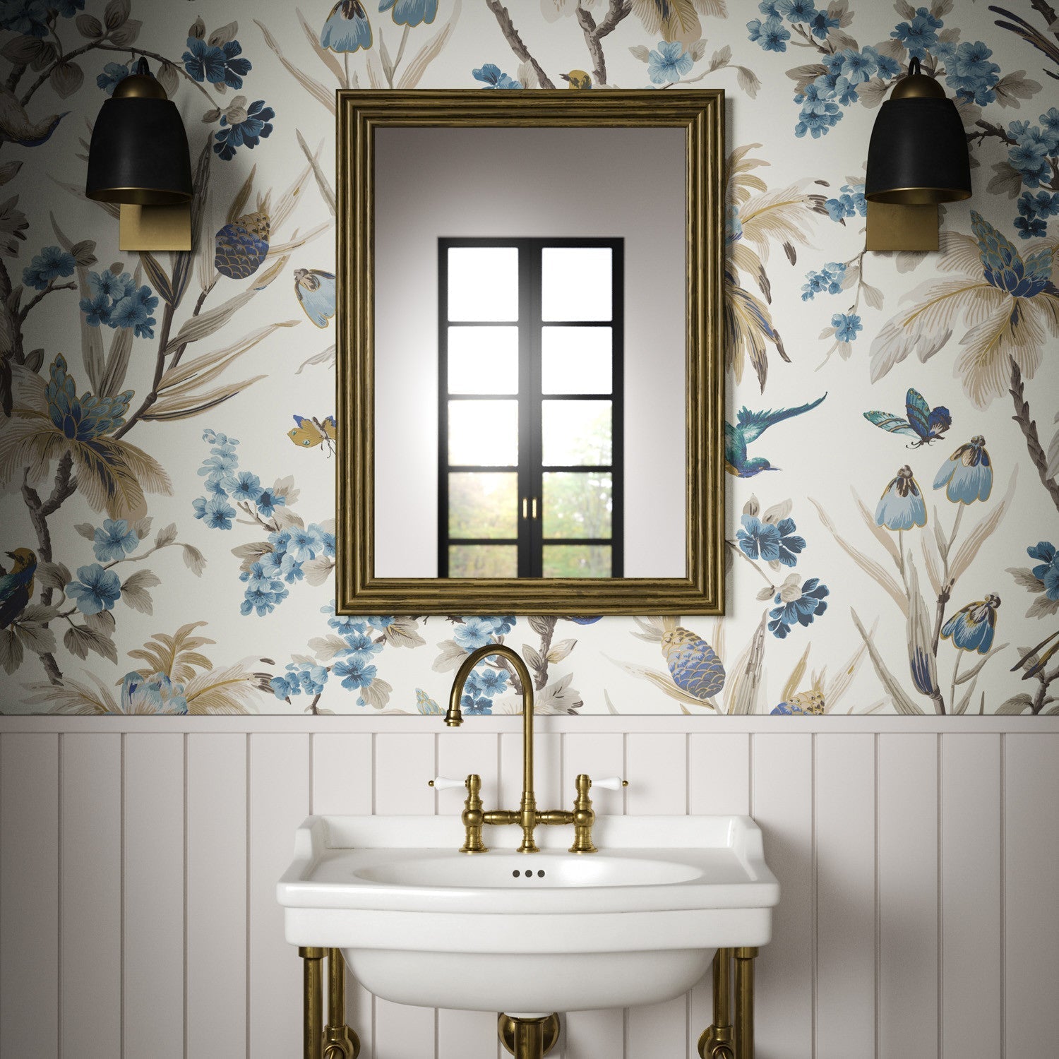 Fleurs Exotique Wallpaper - Blue - Warner House - Premier Wallcovering