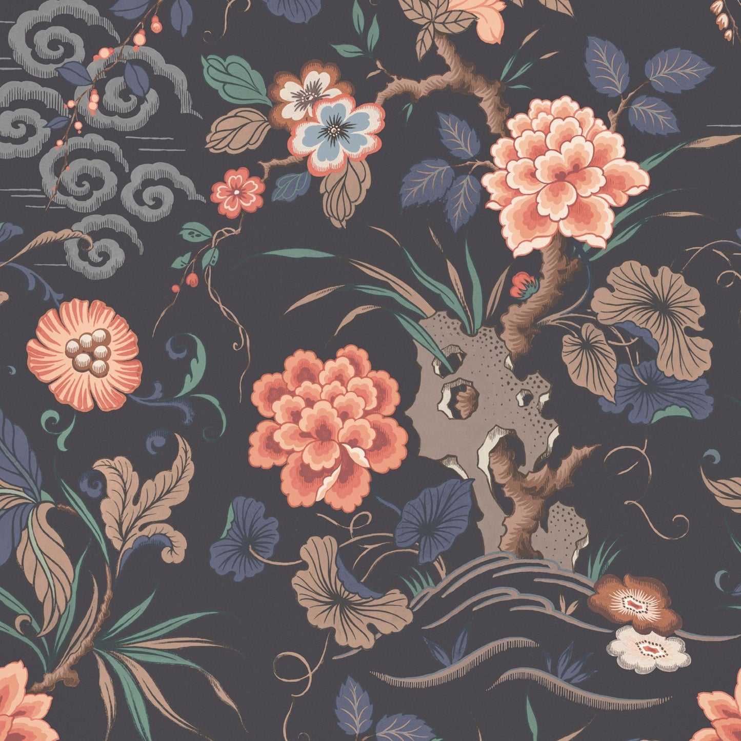 Fleurs Orientales Wallpaper - Coral - Warner House - Premier Wallcovering