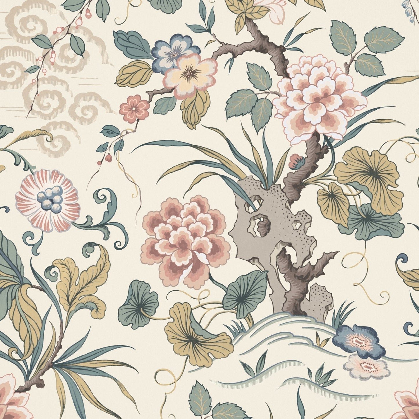 Fleurs Orientales Wallpaper - Cameo - Warner House - Premier Wallcovering