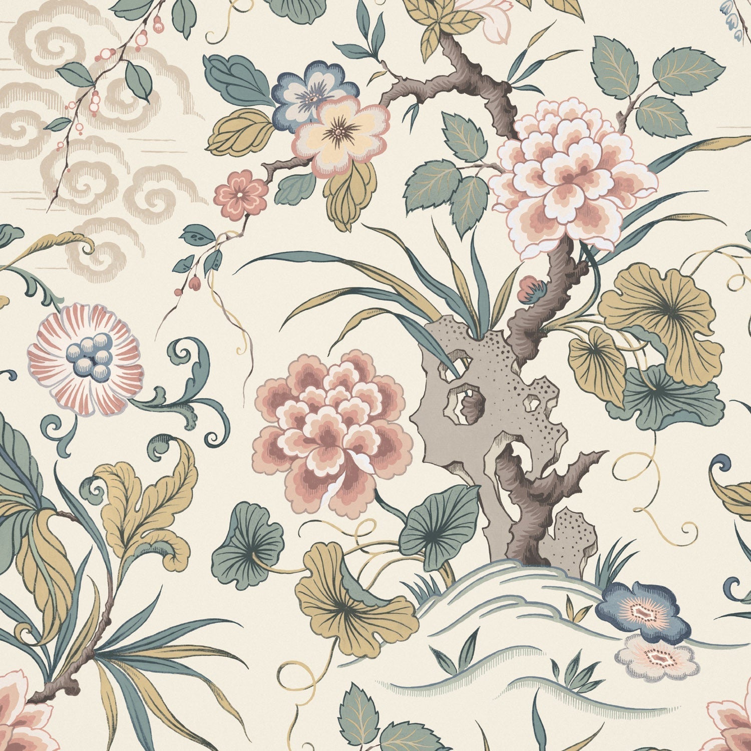 Fleurs Orientales Wallpaper - Cameo - Warner House - Premier Wallcovering
